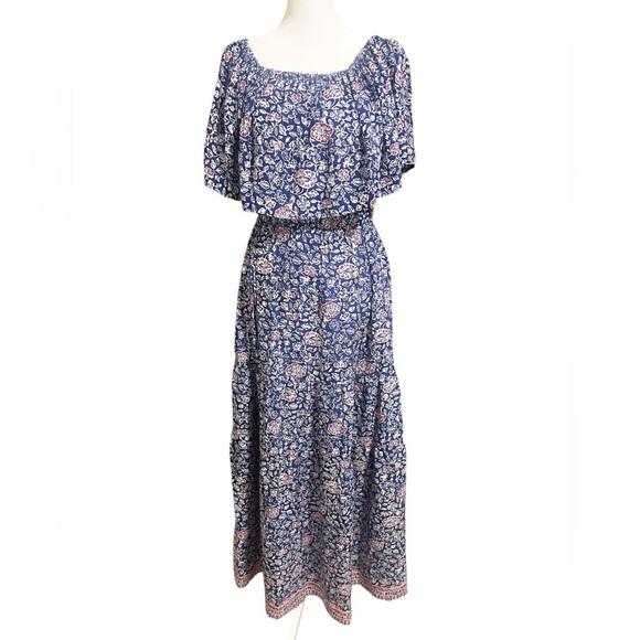 NWT Natalie Martin 100% Silk Naomi Floral Print Pelicano Blue Maxi Dress Size S - Picture 1 of 11